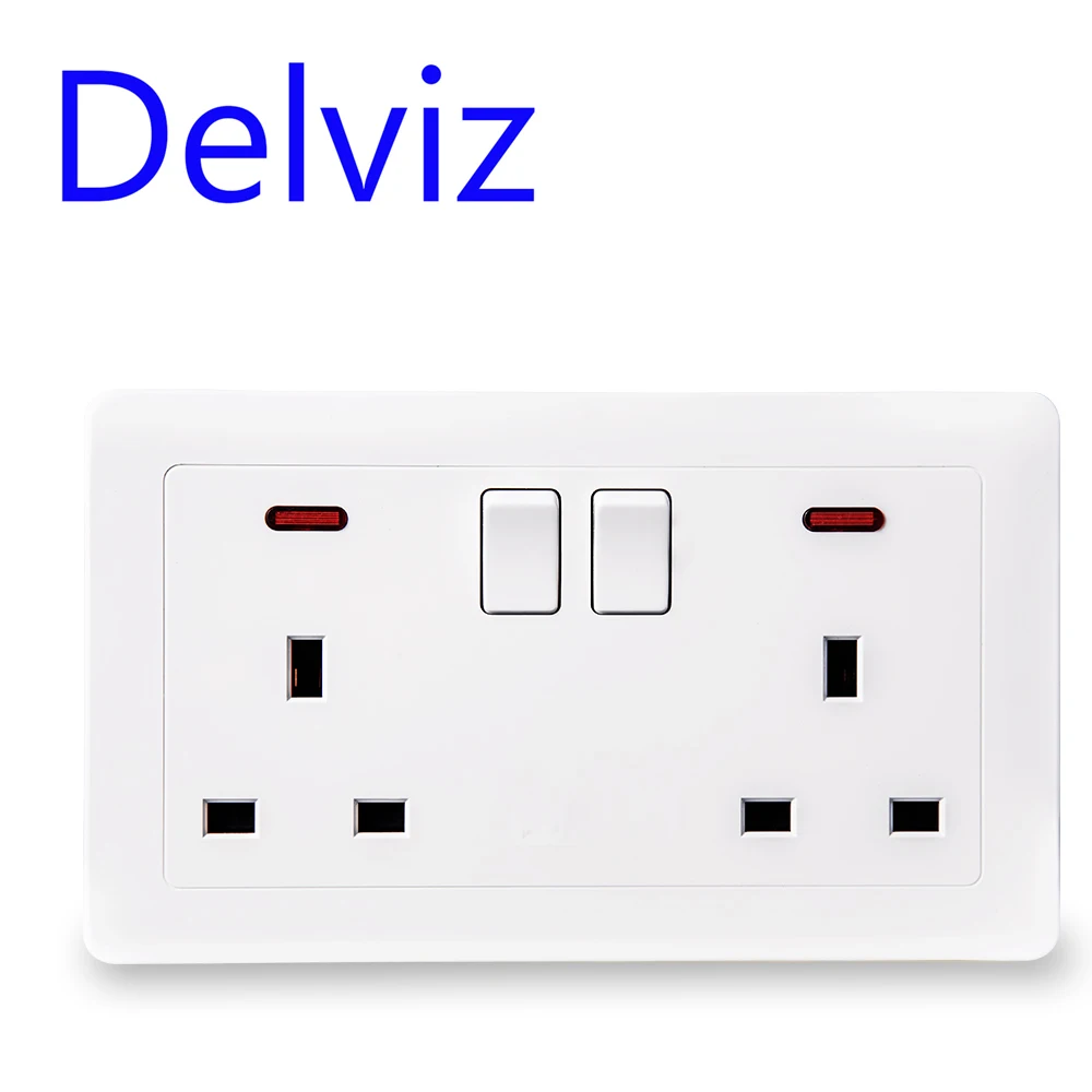 Delviz UK standard socket, two Britain outlet, switch control socket, AC 100~250V 13A, With LED indicator light Wall power panel