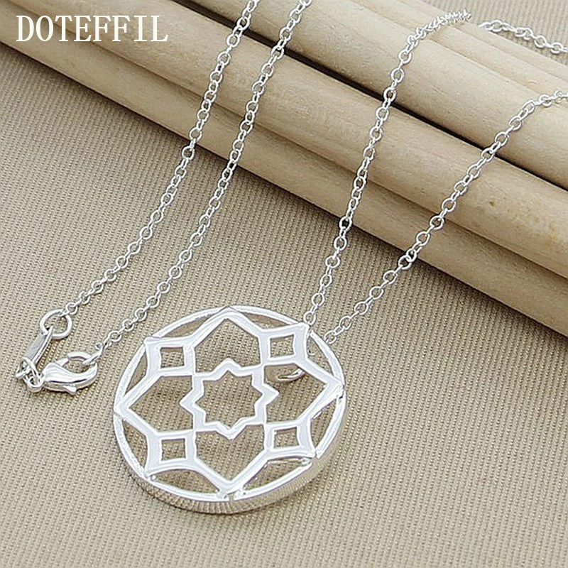 DOTEFFIL 925 Sterling Silver Round Flower Necklace 18 inch Chain For Woman Fashion Wedding Engagement Party Charm Jewelry