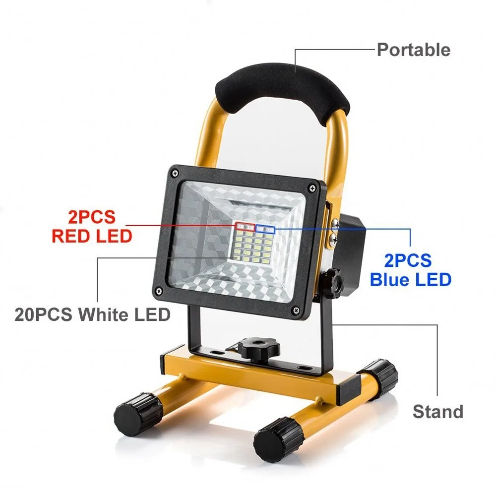 New Portable Spotlight Rechargeable LED Floodlight Movable Outdoor Camping Light 24led with 3*18650 Batteries Power+AC Charger