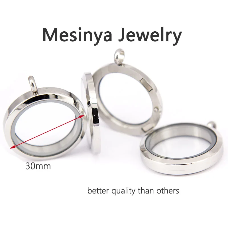 10pcs 316L Stainless steel 30mm round magnetic plain glass locket for floating charms keepsaking Xmas gifts no chain and clasp