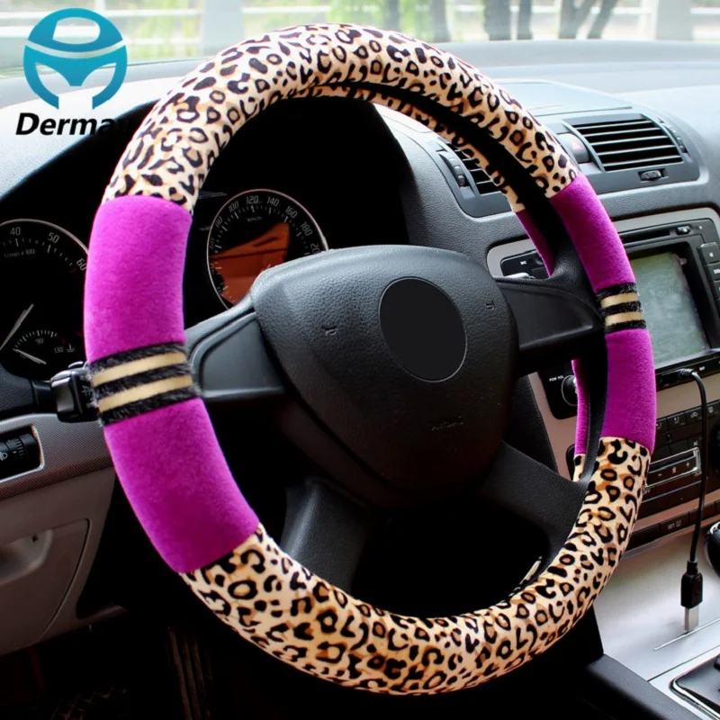 DERMAY NEW 5COLORS PERSONALITY WINTER CAR FUR STEERING WHEEL COVER PLUSH CUTE STEERING WHEEL COVERS CAR ACCESSORIES FOR GIRLS