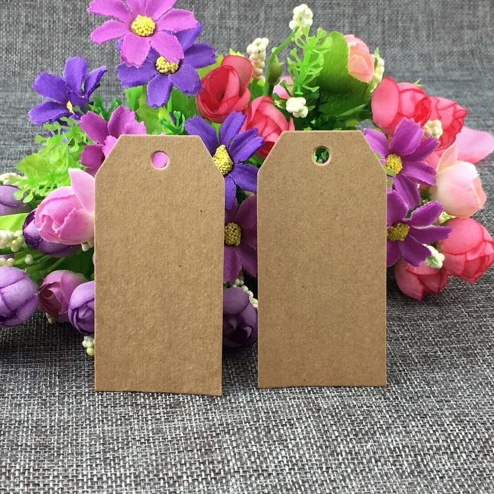 

400PCS/Lot 8*4cm Kraft Paper Blank Cut Corner Hang Price Tags Band Power Head Card Price/Luggage Label Tag Accept Custom Logo