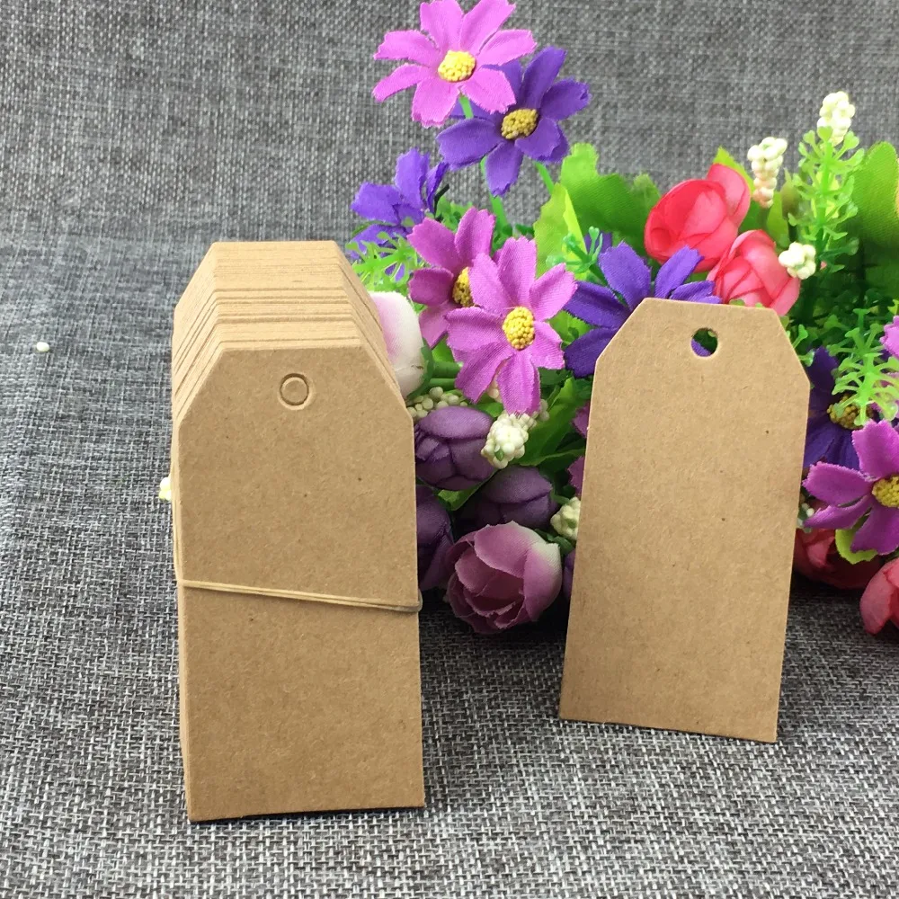 400PCS/Lot 8*4cm Kraft Paper Blank Cut Corner Hang Price Tags Band Power Head Card Price/Luggage Label Tag Accept Custom Logo