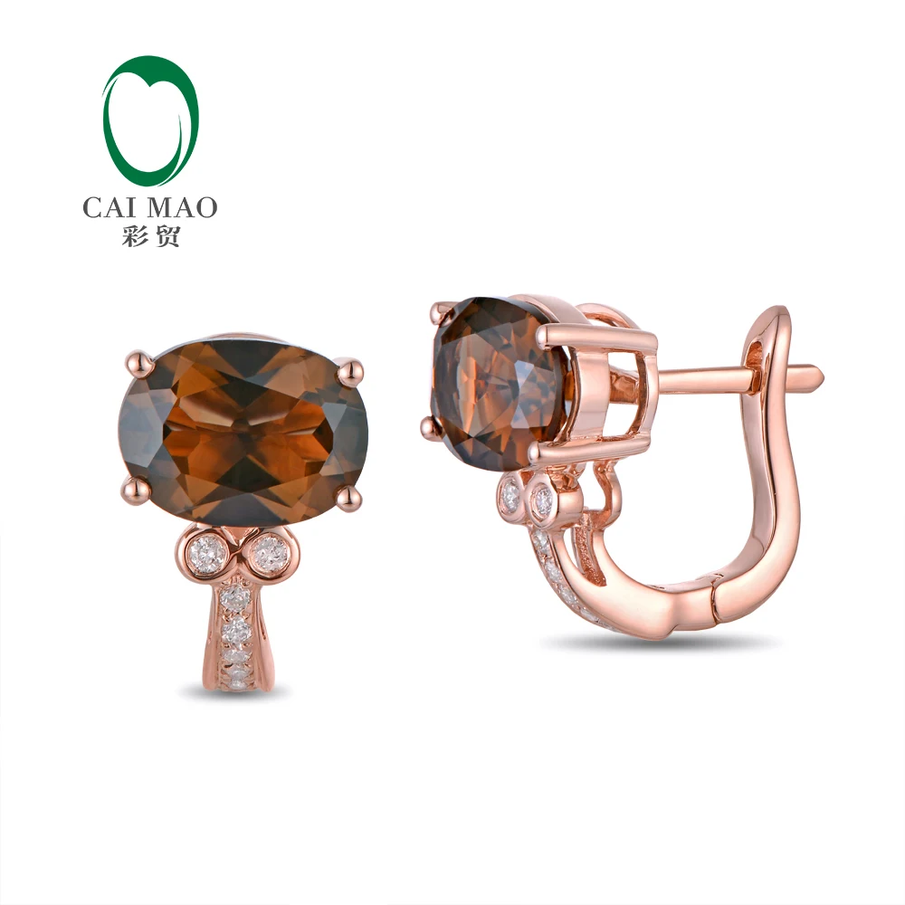 Caimao Jewelry 14K Rose Gold Natural 2.58ct Smoky Topaz & 0.12ct Diamonds Engagement Earrings