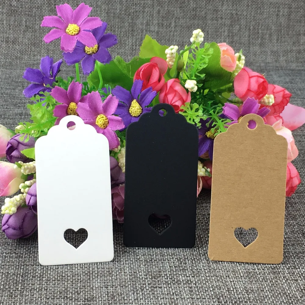 

400PCS/Lot 8*4cm Kraft Paper Retangle Scalloped Hang Price Tags With Heart Blank Head Card Luggage Label Mark Accept Custom Logo