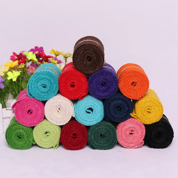 10pcs/lot 6cm*2m mouticolor jute burlap rolls hessian ribbon with trims tape wedding party decoration DIY wedding burlap flower