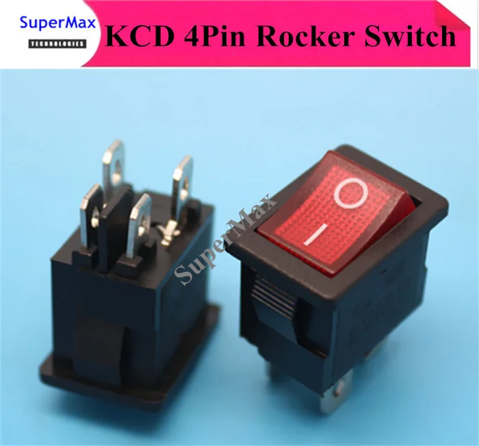 10piecs KCD XW-601BA1 AC swicths 4pin ON-OFF with Lamp electrical rocker switch for electronic equipment 20A/250V 15*21