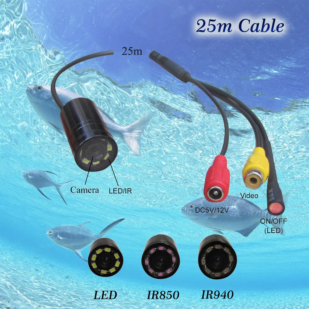 Free Shipping  90 Deg Mini Underwater Fish Finder Waterproof Video Security Camera With 8 LED  Lamps
