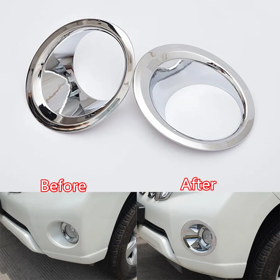 YAQUICKA Car Front Left/Right Fog Light Lamps Cover Circle Trim Styling Sequins For Toyota Land Cruiser Prado 2014  ABS Chrome