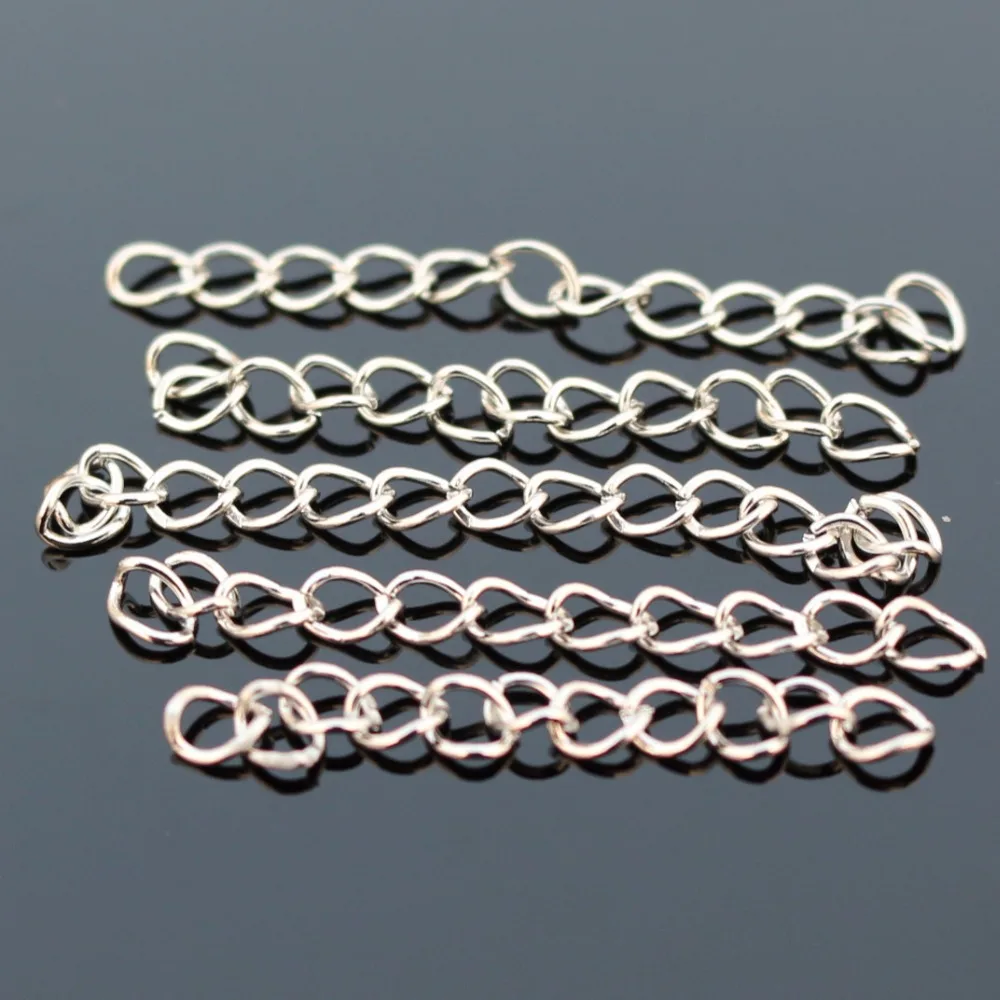 D006 50pcs/Lot Tail Chains Silver Necklace Bracelet Jewelry Accessories Back DIY Dangle Extended Making Findings