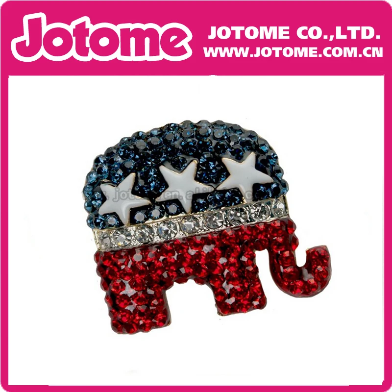 100pcs/lot 45mm Crystal rhinestone Republican USA flag Patriot Elephant animal Pin Brooch