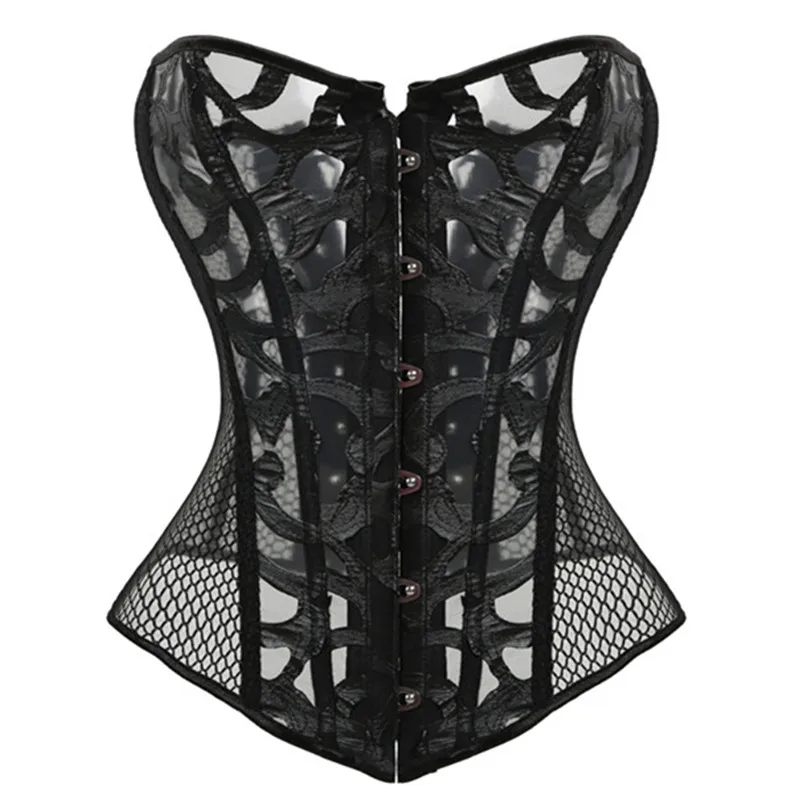 Sexy Mesh Corsets and Bustie Elastic Net Hollow Out Flowers Design Busk Closure Bustier Corset Body Shapewear cincher corselet