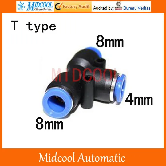 Quick connector PEN8-4,8mm to 4mm T thread three-way pipe joint plastic socket pneumatic hose components air fitting