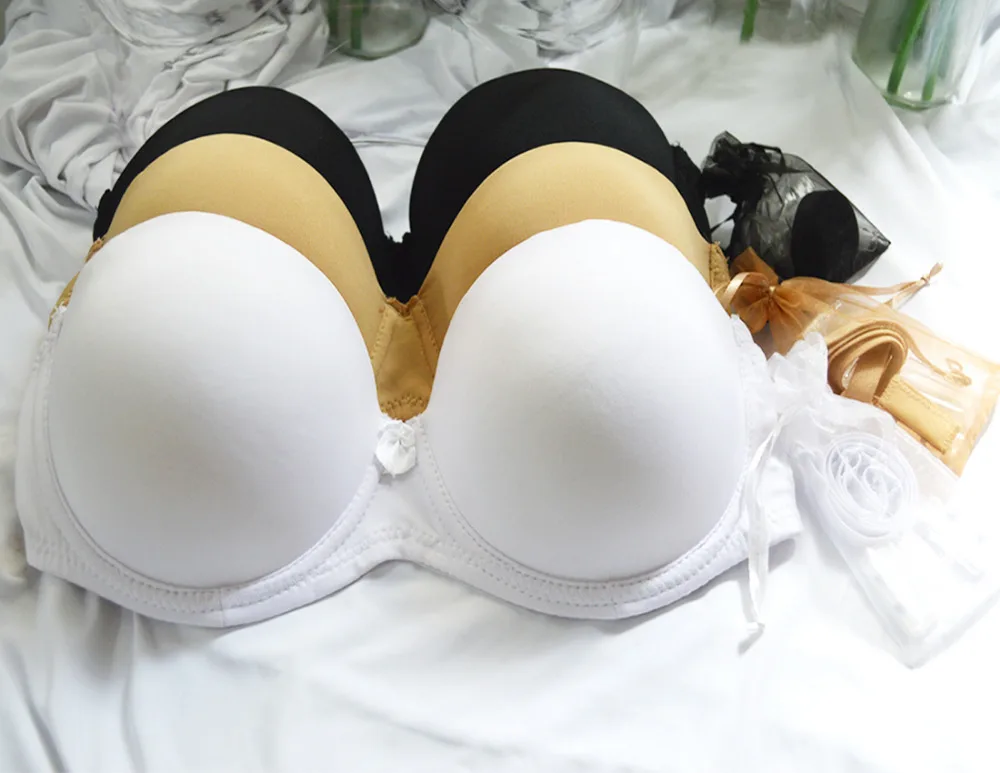 Soutien-gorge sans bretelles Invisible à dos nu, noir et blanc, Push-up Sexy à 2 boutonnage, sous-vêtements de mariage multidirectionnel, taille A B