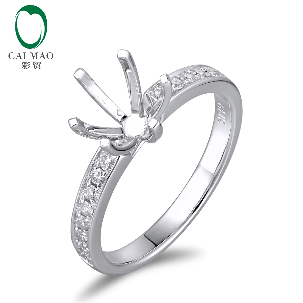 Retro 6.0-6.5mm Round Shape 14K White Gold & 0.26ct Diamond Engagement Semi Mount Setting Ring