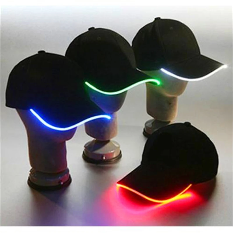 

Hot Sale 12pieces LED Bright Baseball Sport Cap Black Cotton Optic Hip Hop hat Caps for Young Woman Men Club Party Supplies