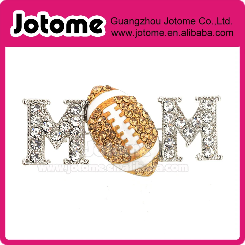 

free shipping 1.5"W*0.625"H inch Football Mom Brooch Pin,Zine ally rhinestone football brooch , MOM rhinestone brooch