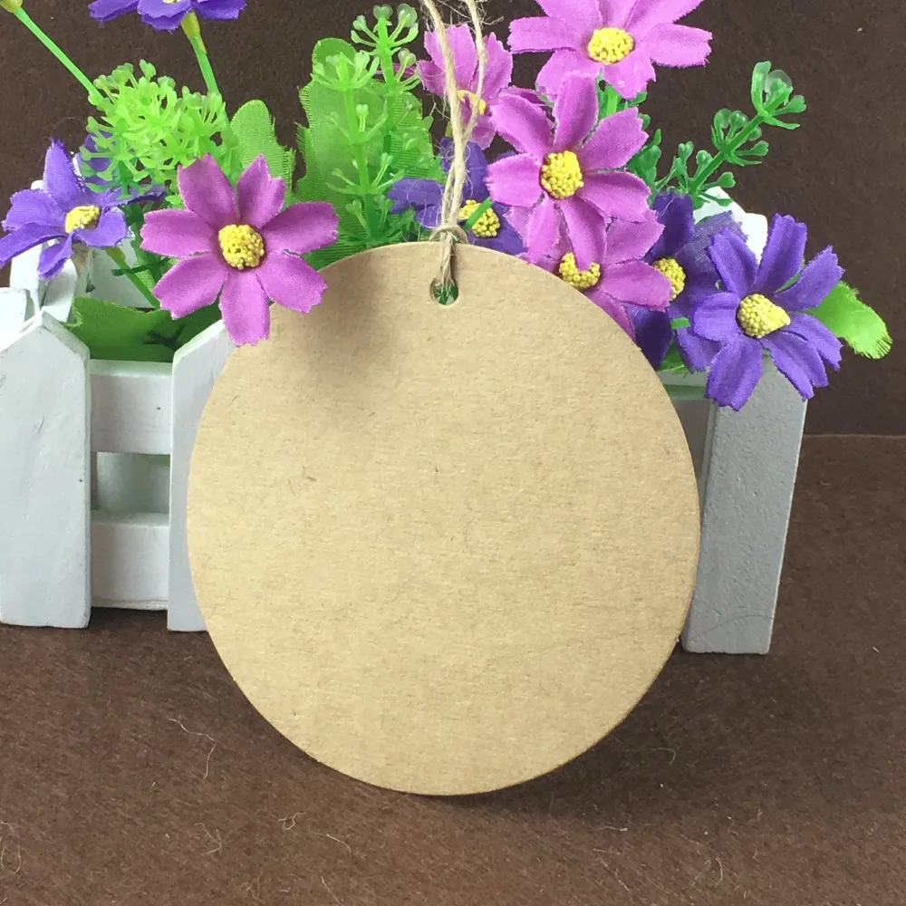 Round 10cm Kraft Paper 200PCS Tags+200 Hemp Strings Label Tag Blank Cardstock Price Tags Jewelry Cardboard Accept custom logo