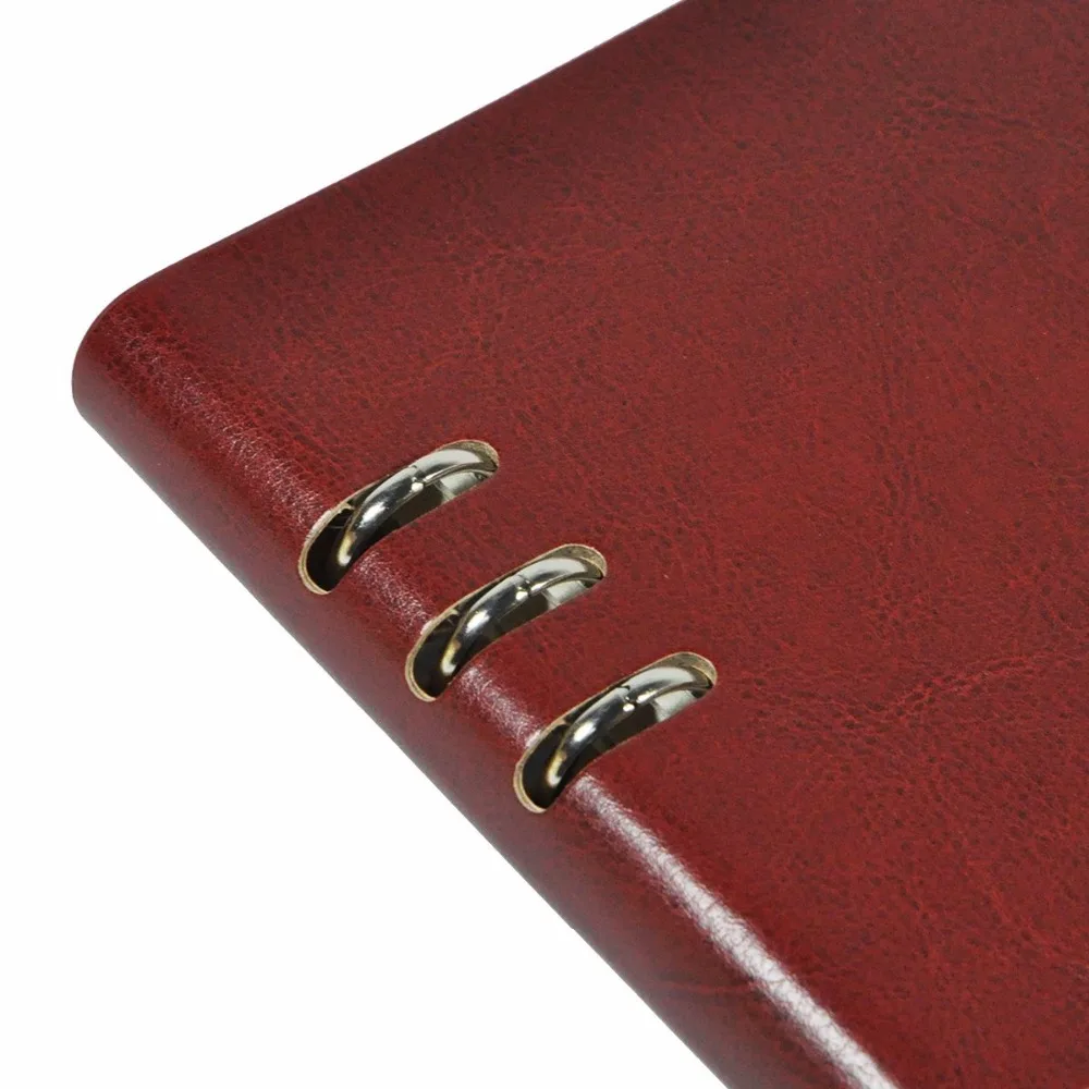 192 Pages Faux Leather  Office Business A5 Loose Leaf Notebook Hardcover With Rings Pink Black Wine