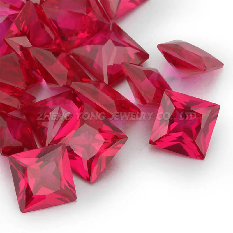 

Factory Price Ruby Red Gemstone Square Cut 5x5mm Lab Created 5# Red Corundum Stone