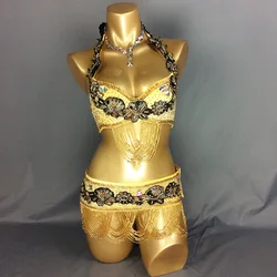 Wholesale New Sexy Belly Dance Costume Handmade Beaded Dancing Costume Set Suit for Performance 3 pieces Bra&Belt&Necklace