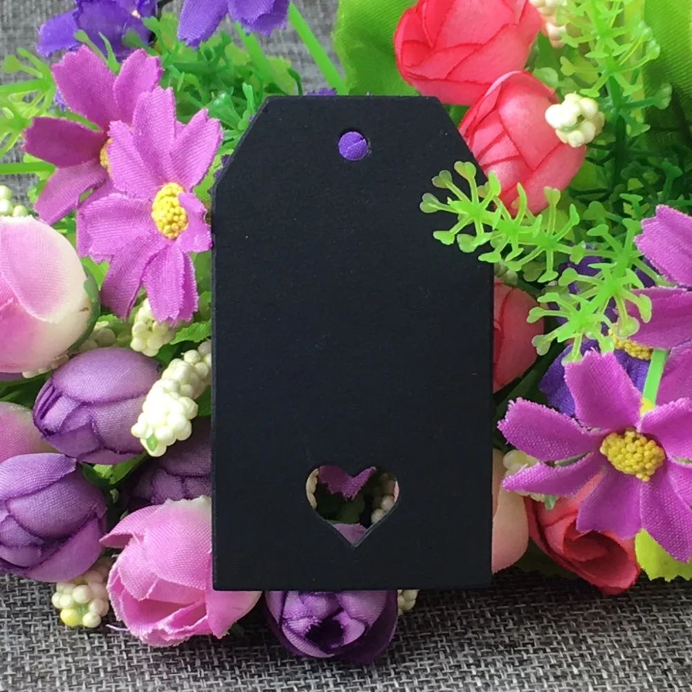 400PCS/Lot 7*4cm Kraft Black Cut Corner Hang Price Tags With Heart Blank Head Cards Luggage Labels Mark Accept Custom Logo