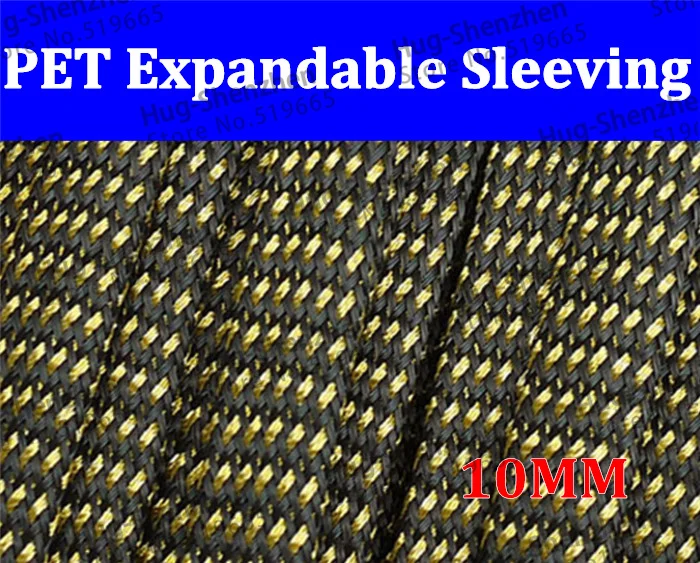 

10MM 13/32" TIGHT Braided PET Expandable Sleeving - 50 Meters 32ft Gold&Black_Silver