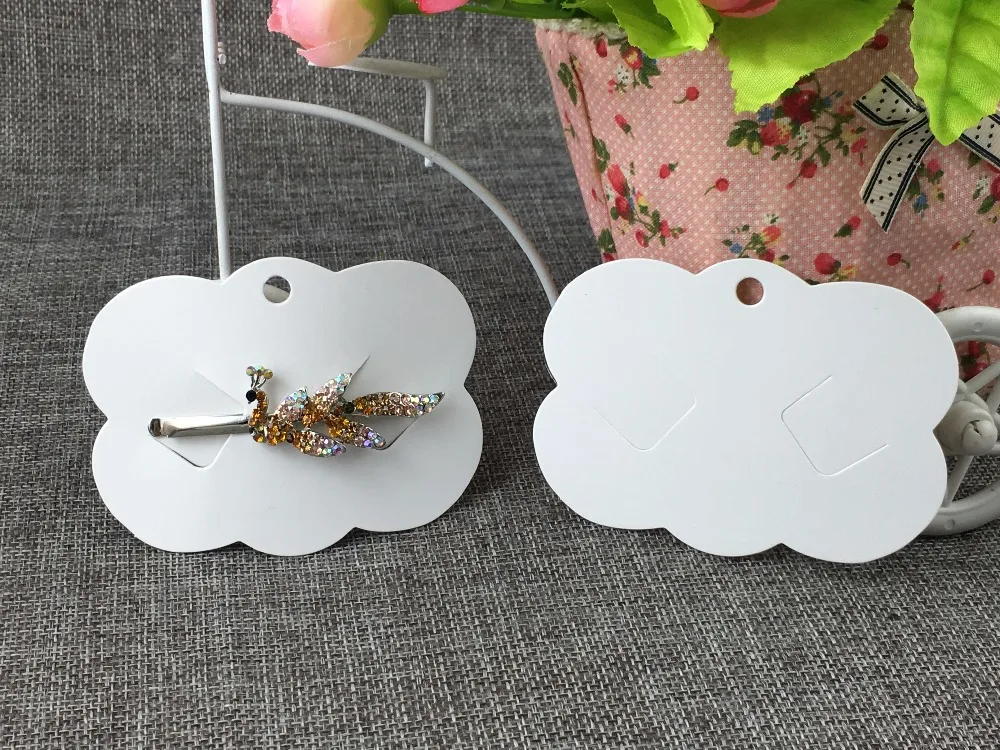 

200PCS/Lot 9*6cm Jewelry White Paper Hair Clip Cards Displays Jewelry oval with wavy Hair Clip Cards Display Accept custom logo