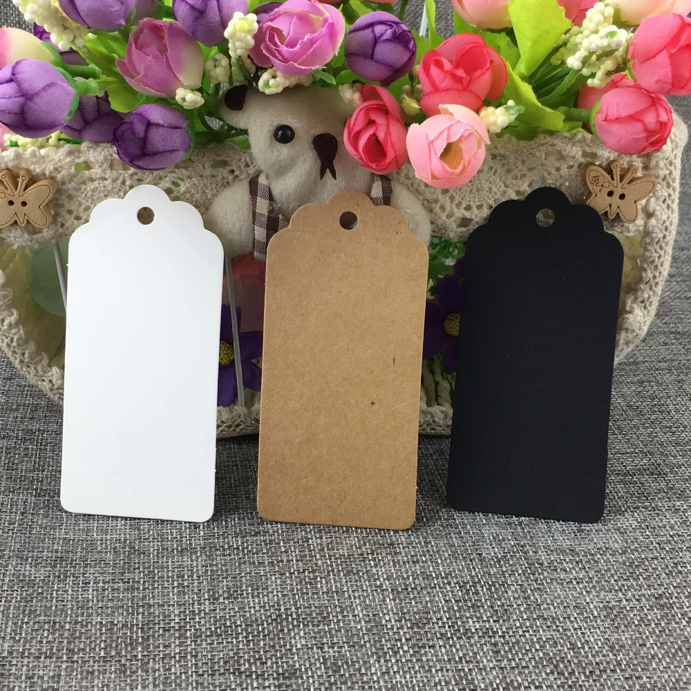 New Kraft Paper Gift Hang Tags 400PCS/Lot 9.5*4.5cm Retangle Scalloped Price Tag Mark For DIY Handmade Label Accept Custom Logo