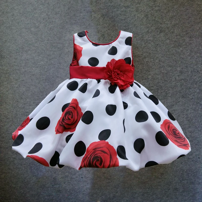 9M-24M Baby girls dress black dot red bow infant summer dress for birthday party sleeveless princess floral vestido infantile