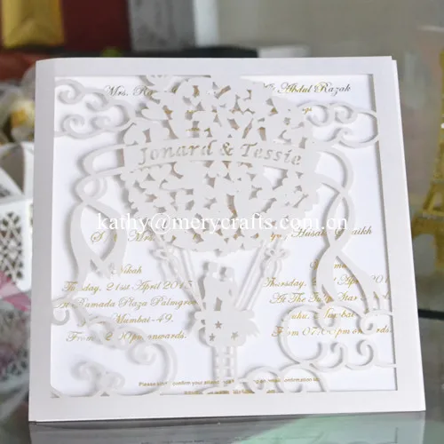 75pcs/lot wedding card design! paper white laser cut wedding invitations with custom made names