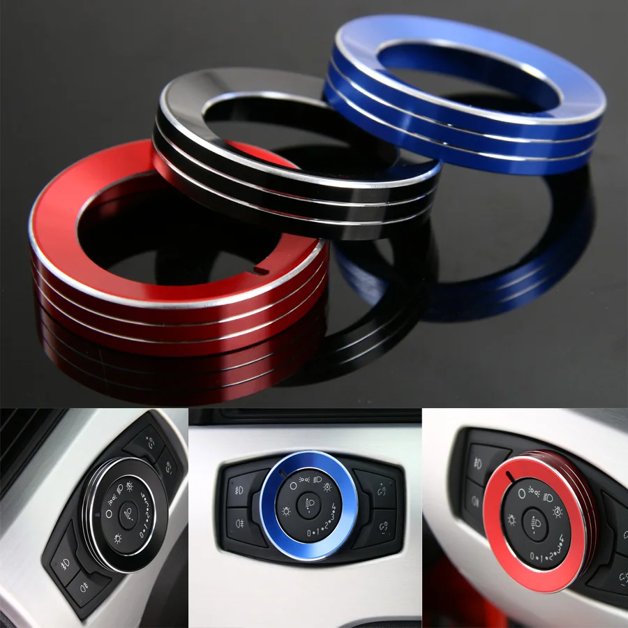 1Pc Aluminum Car Front Head Light Lamp Switch Button Circle Decoration Trim Ring Fit For Ford Mustang F150 2015 2016 3 Colors