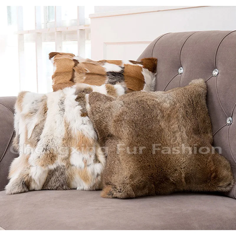 CX-D-06/Z 45x45cm Natural Brown Rabbit Fur Pillow Cover/Case ~Drop Shipping