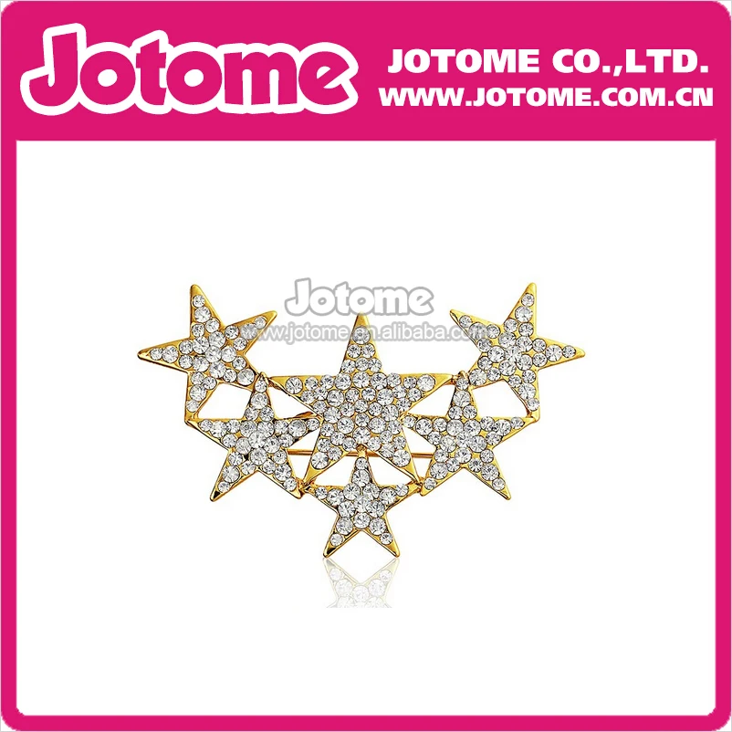 100pcs/lot  6 Gold Star Patriotic Rhinestone Crystal Brooch and Pins Fashion Men Jewelry