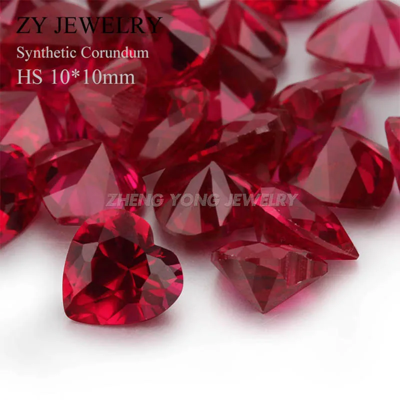 50PCS Heart Shape 9x9mm Red Synthetic Corundum Loose Stone For Jewelry Making