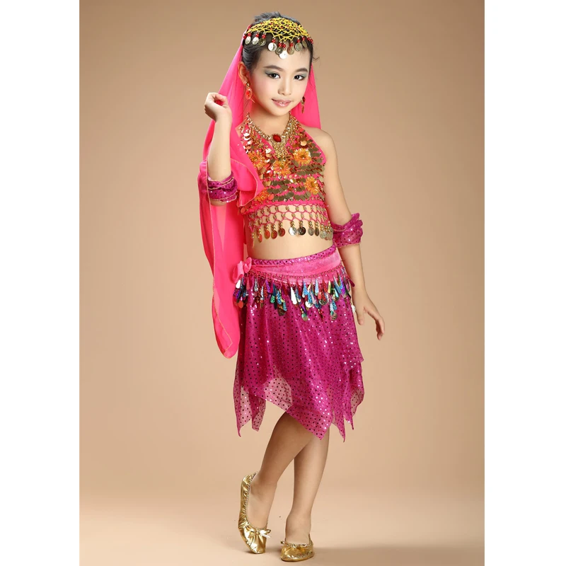 New Handmade Children Belly Dance Costumes Kids Belly Dancing Girls Bollywood Indian Performance Cloth Whole Set 6 Colors