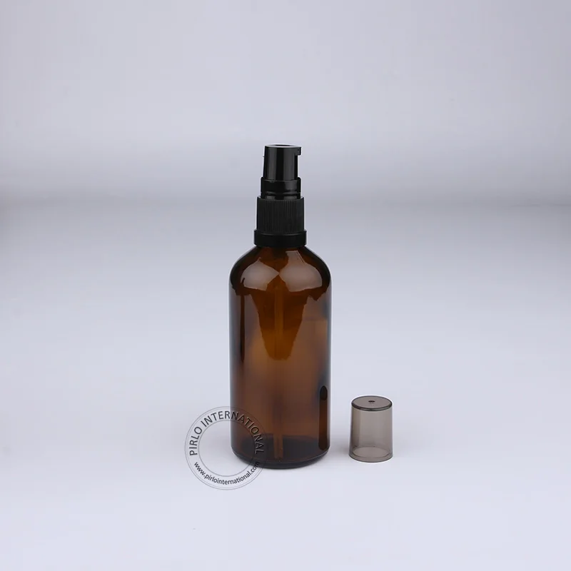 Wholesale High Quality 100ml Essential Oil Bottle, Amber Glass Lotion Pump Bottles, Brown Cosmetic Container 10pcs/lot