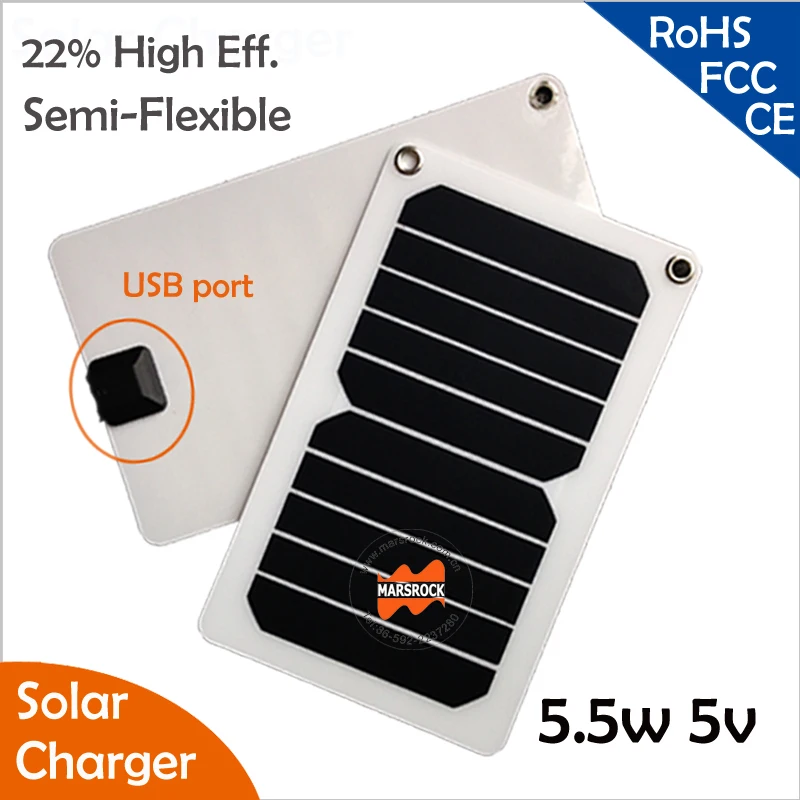 

IP65 Waterproof 5.5W 5V Portable Flexible Sunpower Solar Mobile Phone Charger with USB Port for Mobile Phone, Laptop, Tablet