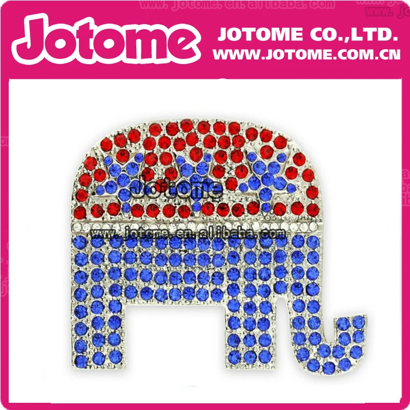 100pcs/lot 55mm Rhinestone Republican Elephant Brooch Lapel Pin Brooch