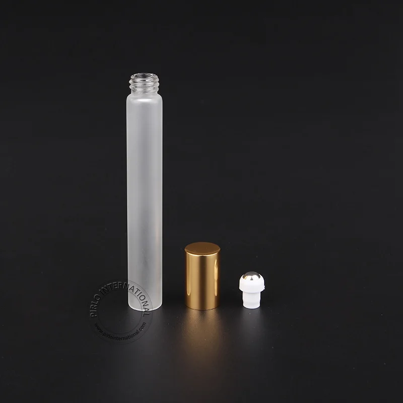 Promotion 10ml Empty Glass Roll on Bottle Frosted Perfume Container Refillable Vials with Golden Lid Cosmetic Packaging Portable