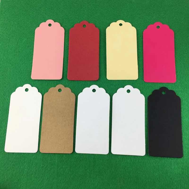 

400PCS/Lot 9.5*4.5cm Kraft Paper Multi-color Price Tags Blank Lace Scallop DIY Handmade Head Card HangTag Accept Custom Logo