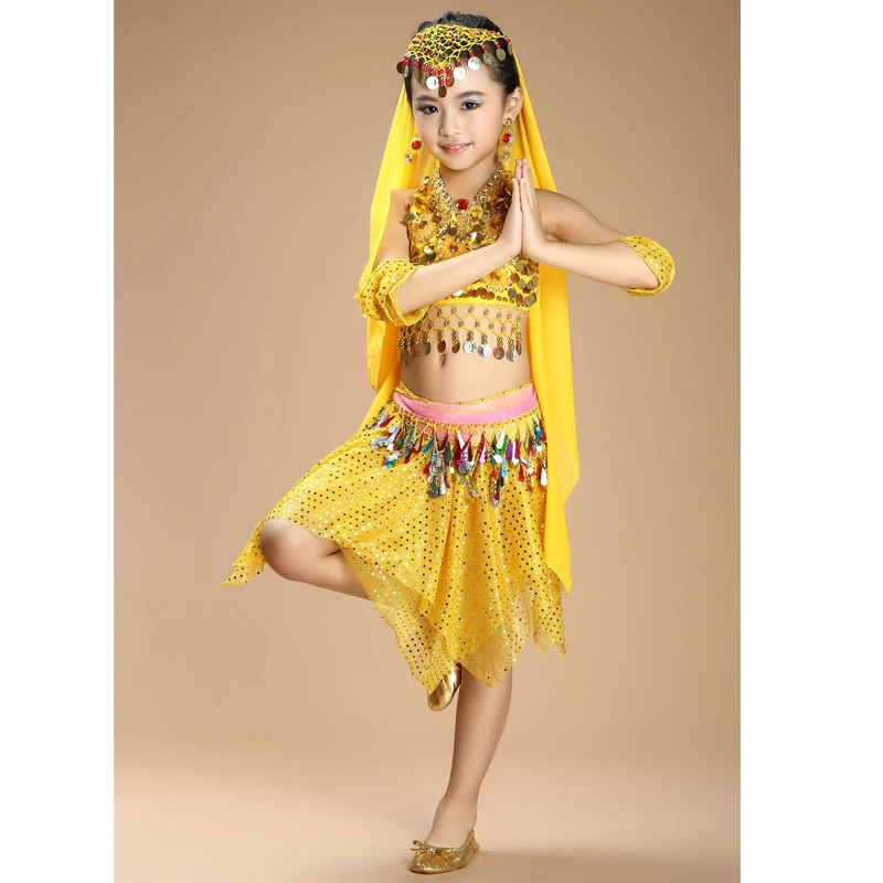 New Handmade Children Belly Dance Costumes Kids Belly Dancing Girls Bollywood Indian Performance Cloth Whole Set 6 Colors