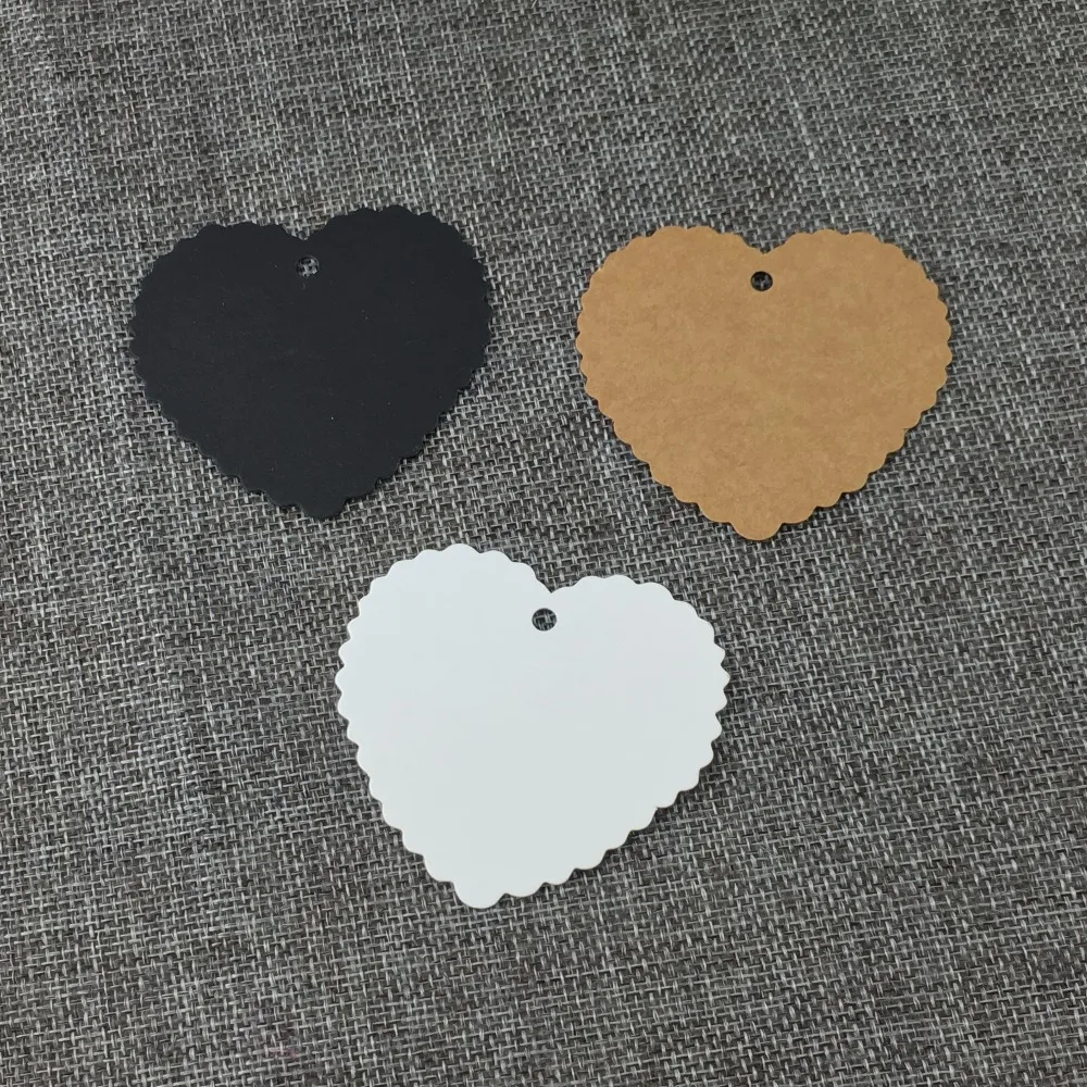 New Arrival 200PCS/Lot 6.5*6cm Kraft Paper Heart Shape Lace Scallop Side PriceTags Jewelry Head Cards Mark Accept Custom Logo