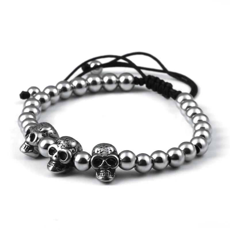 10pcs Fashion Jewelry Anil Arjandas Men girl Bracelets Skull beads 6 mm high quality Bangle Free shipping