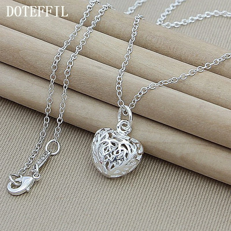 DOTEFFIL 925 Sterling Silver 18 Inch Chain Heart Ball Pendant Necklace For Woman Wedding Engagement Party Charm Jewelry