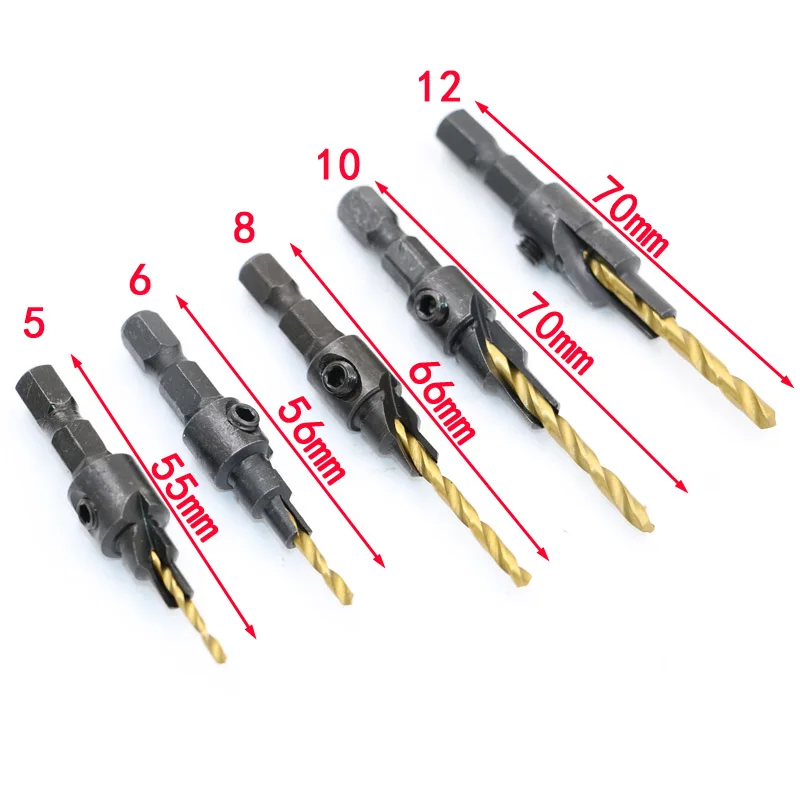 5pcs HSS Countersink Drill Bit Set Quick Change 1/4\