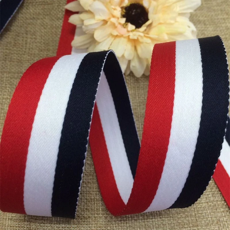 1-4cm Width 10.9 Yards(10M)/Roll Red White Navy Blue Three-Colour Webbing Polyester Spun Yarn Stripe Ribbon