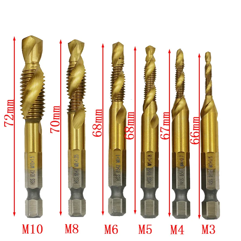 Vástago hexagonal de titanio M2, tornillo HSS, rosca de punto en espiral, brocas de enchufe métrico, M3, M4, M5, M6, M8, M10, apto para Metal y acero