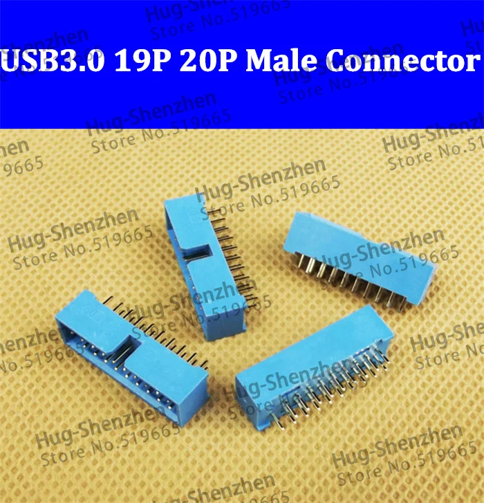 High quality 50pcs USB 3.0 19P 20P 19 pin 20 pin plug male connector 180degree for Extended Chassis connector