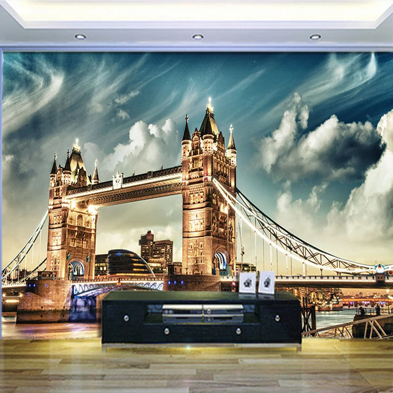 Customize Any Size Office Den Living Room Backdrop Wall Murals European Art Mural 3D Stereo Non-woven Wallpaper London Bridge